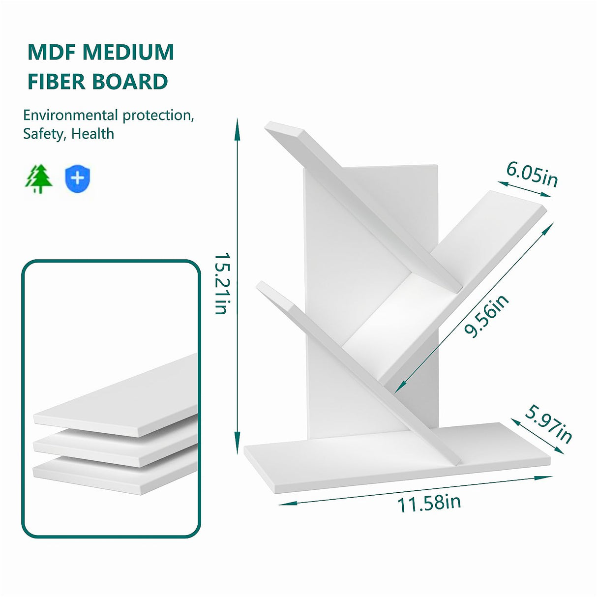 ZRWD Tree Bookshelf, 3-Tier Book Storage Organizer Shelves Floor Standing Bookcase, Wood Storage Rack for Office Home School Shelf Display for Cd/Magazine(White)