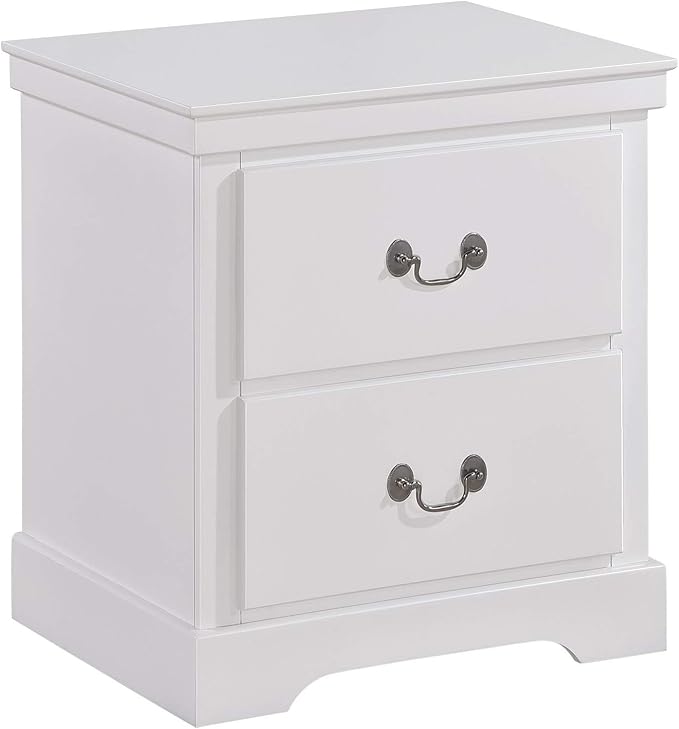 2 Drawer Wooden Nightstand with Metal Drop Handles and Bracket Feet, Gray