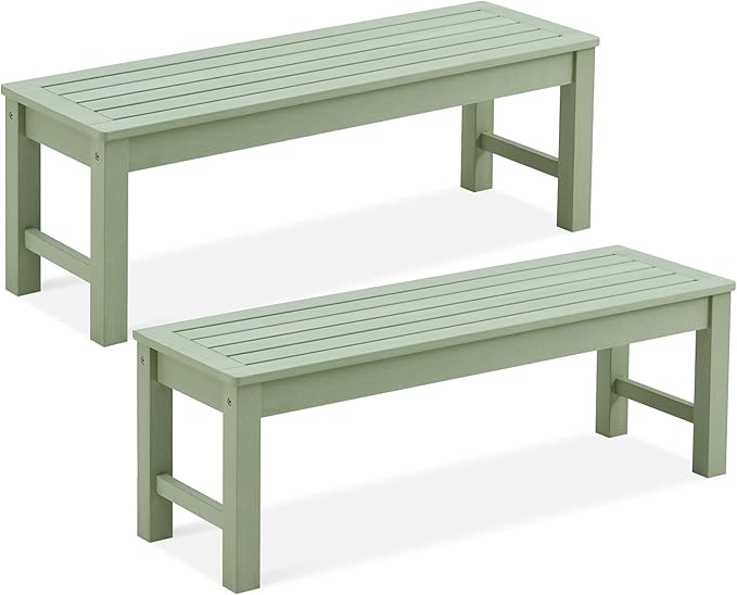 Knight Bench Set of 2, Two Person Outdoor Poly Lumber Patio Backless Bench