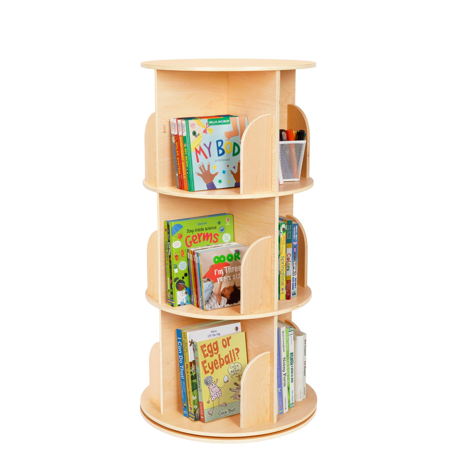 Kids Rotating Bookshelf, Small Corner Bookshelf for Small Space, 360° Display 3 Tier Floor