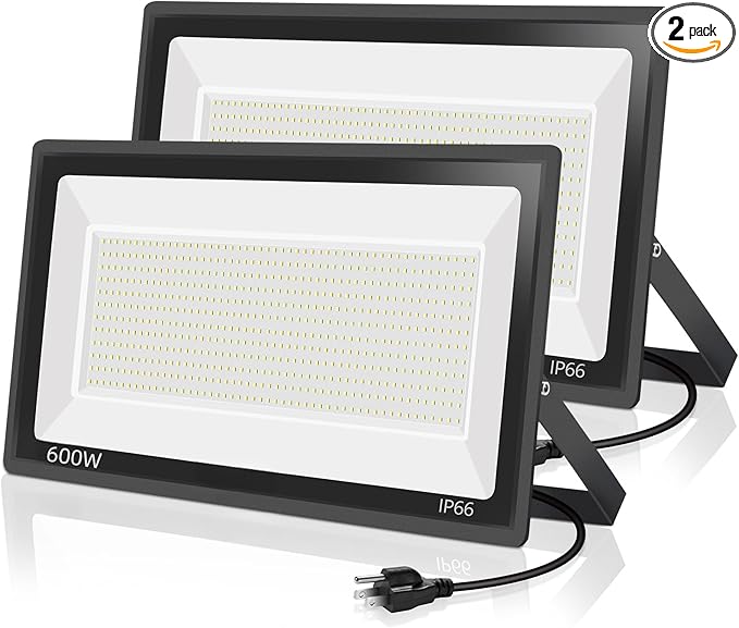 2 Pack 600W LED Flood Light Outdoor,(3060W Equivalent),67600LM 5000K Daylight