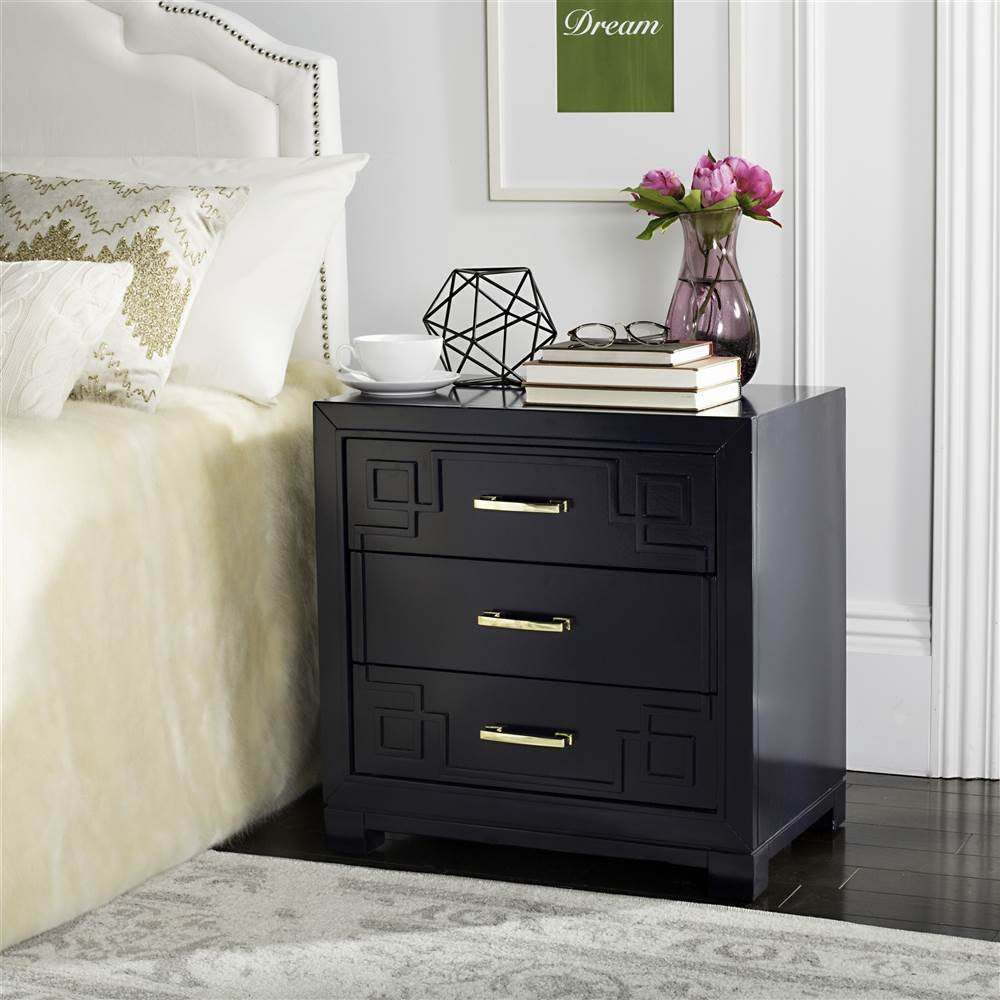 Raina Three Drawer Greek Key Night Stand, 0, Navy