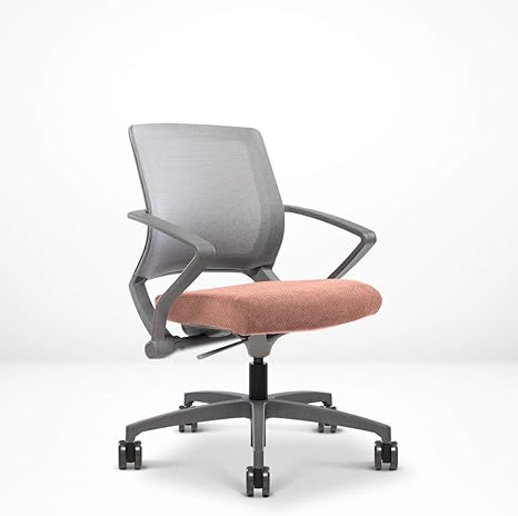 Integrated Fixed Arms and Generous Recline, Built-in Lumbar Support for Compact Home Offices, 5-Star Swivel Base and Grey Frame, Lilac