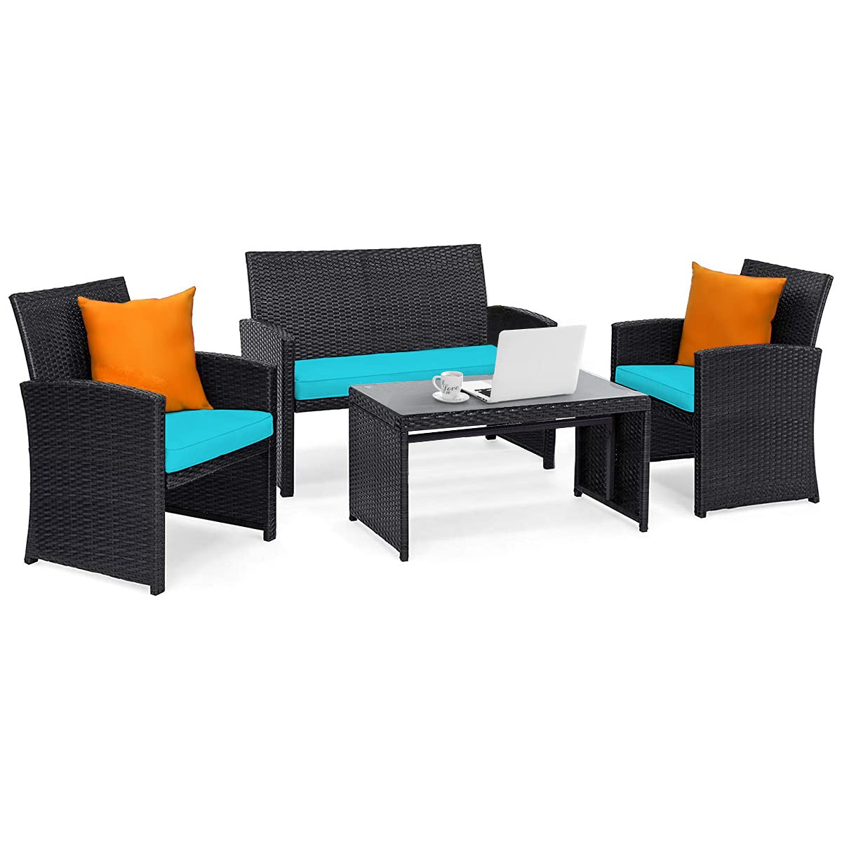 4 Pieces Patio Wicker Conversation Furniture