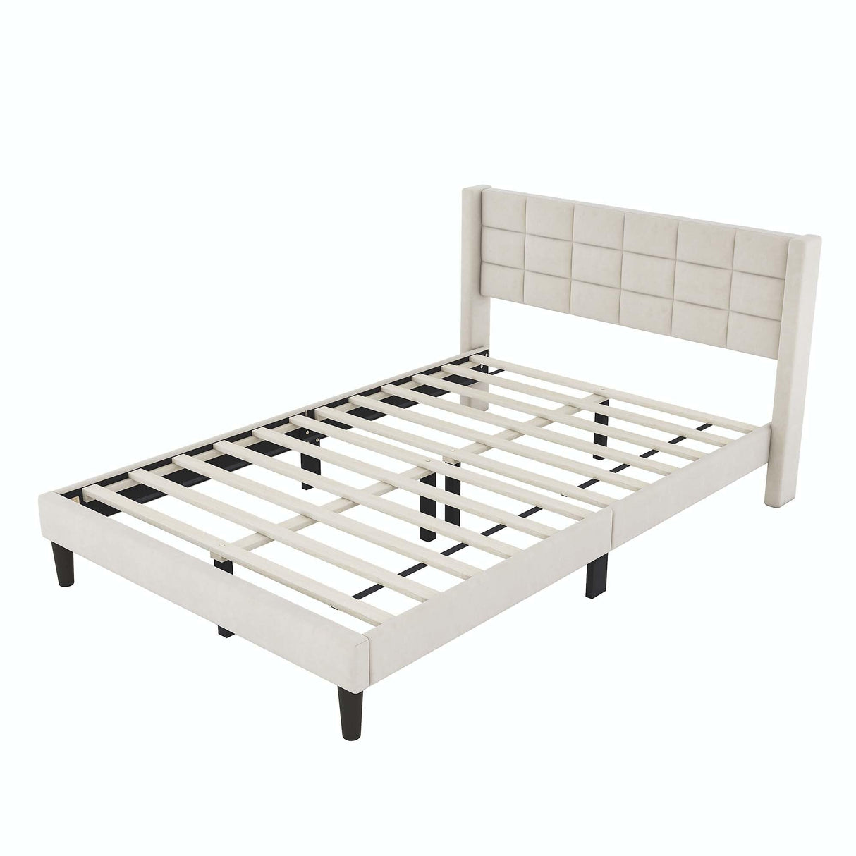 Queen Size Upholstered Platform Bed with Support Legs Beige