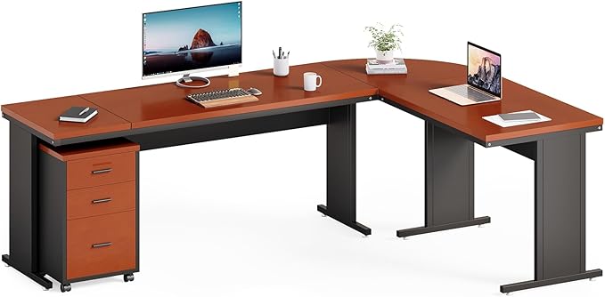 82.67" Long Executive Desk Large L-Shaped Computer Office Desk