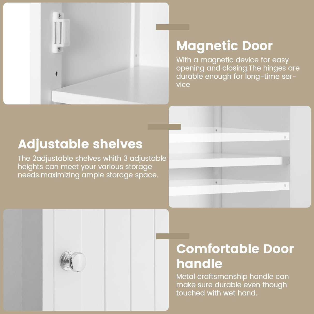 Storage Cabinet, Bathroom Cabinet with 2 Doors & 1 Drawer, Storage Cabinet with Adjustabl