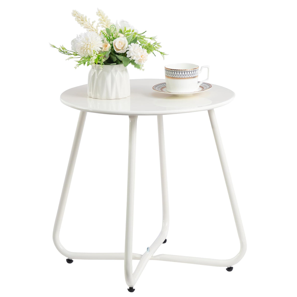 Small Round Patio Metal Side Snack Table, Accent Anti-Rust Steel Coffee Table