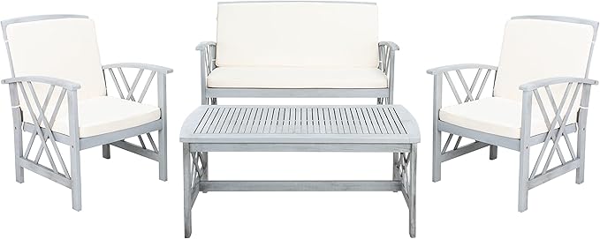 Outdoor Collection Fontana Natural/ Beige 4-Piece Conversation Patio Set with Cushions