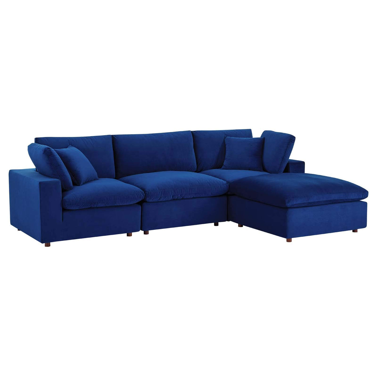 Down-Filled Overstuffed Performance Velvet 4-Piece Sectional Sofa