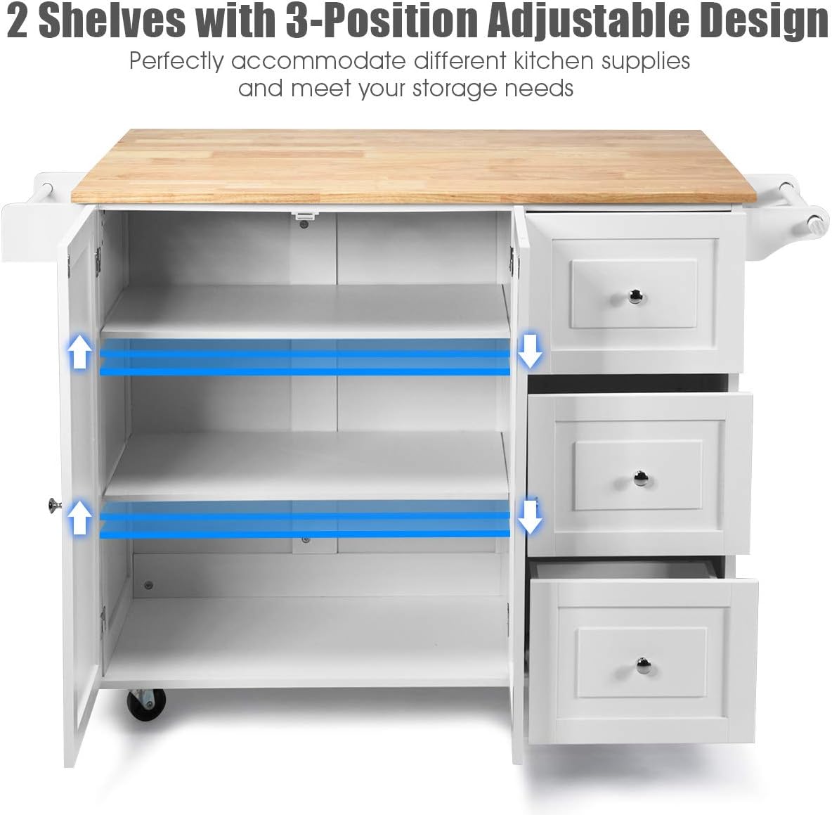 Kitchen Island Cart with Drop-Leaf Tabletop, Large Trolley Cart with Large Cabinet