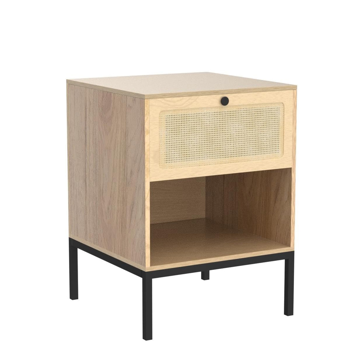 Rattan Nightstand Set of 2, Boho Bedside Table with Handmade Natural Rattan Decorative