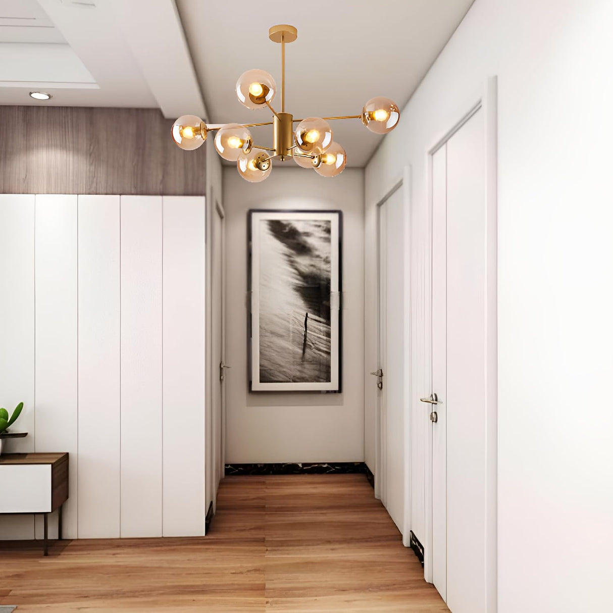 Glass Globe Chandelier Mid Century Modern Pendant Lights Black Ceiling Hanging Light