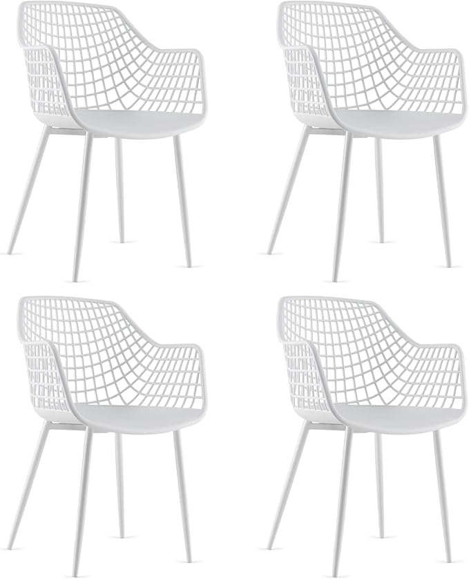 Modern Dining Chairs Set of 4 - Black Arm Chair with 15" High Backrest