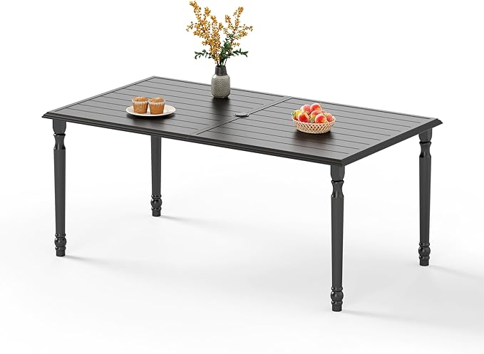 64" Rectangle Outdoor Dining Table, Patio Furniture Wood-Like Tabletop