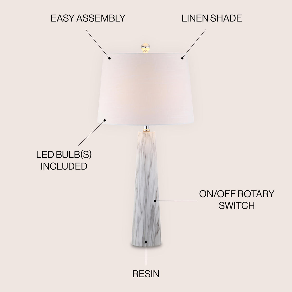 Bradley 29" Resin LED Table Lamp - Modern Glam Bedside Lighting