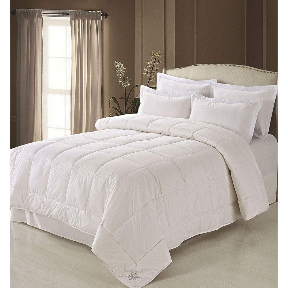 Washable Australian Wool Filled Cotton Comforter, Hypoallergenic Bedding, King