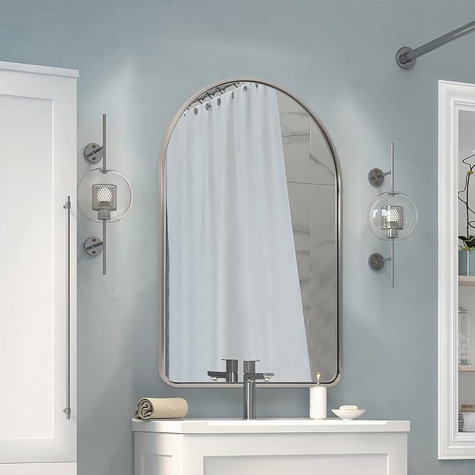 Brushed Nickel Arched Mirror, Arched Bathroom Mirror