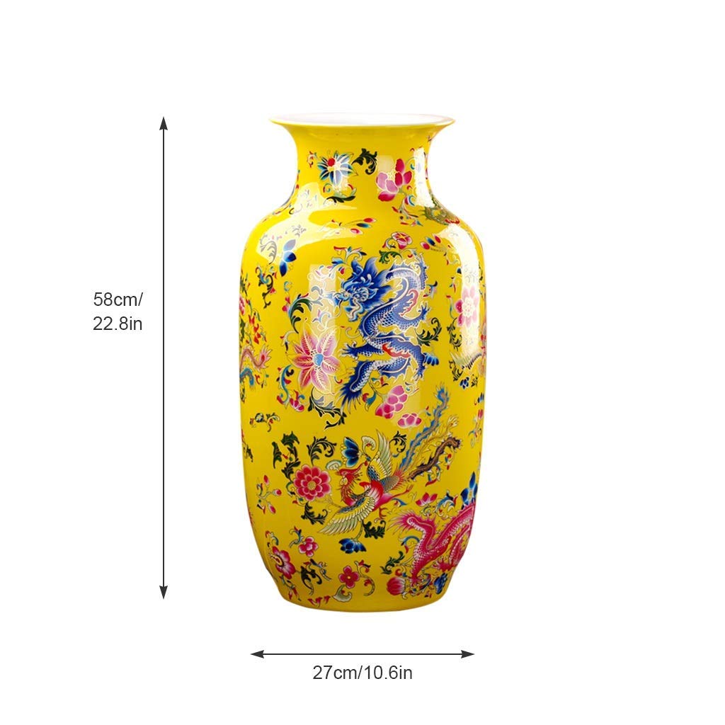 Vases for Decor Vase Ceramic Classical Creative High-Grade for Decoration Art Home Household Wedding Living Room Bedroom Office Table Yellow 27 x 58 cm Jar