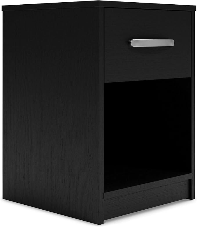 Finch Modern 1 Drawer Night Stand with Open Cubby, Black