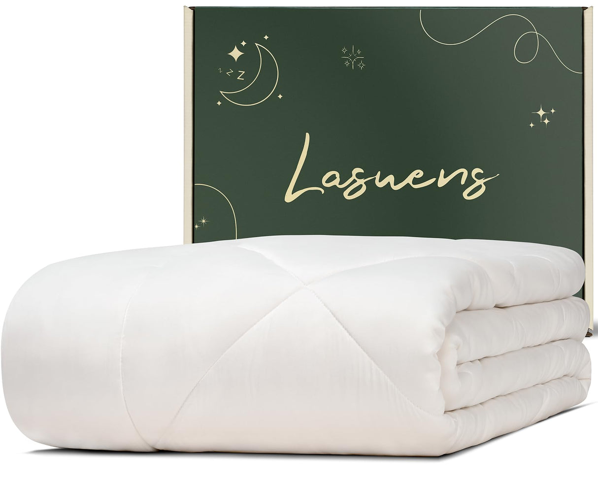 Lasuens 100% Viscose from Bamboo Comforter Queen, Cooling Duvet Insert, Down Alternative Blanket, 350 GSM All Season Summer Comforter - Soft and Fluffy Cooling Comforter for Hot Sleepers 94x90 Inches