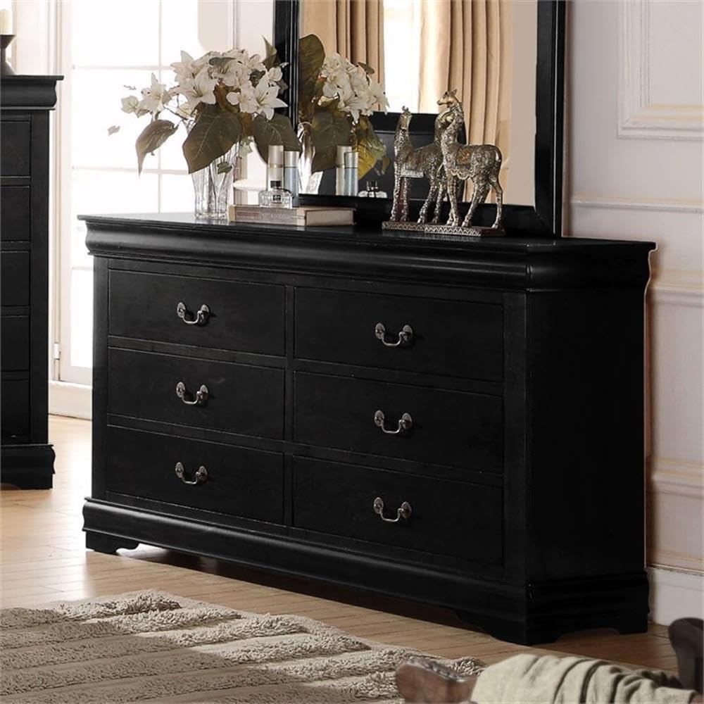 Louis Philippe 6 Drawers Dresser in Black