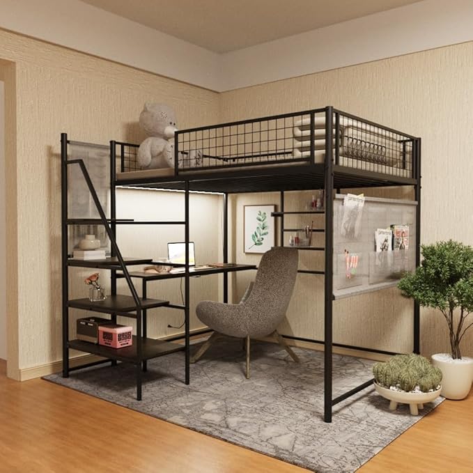 Twin Loft Bed with Desk, Charging Station, LED Lights & Storage – Perfect for Teen Bedrooms,