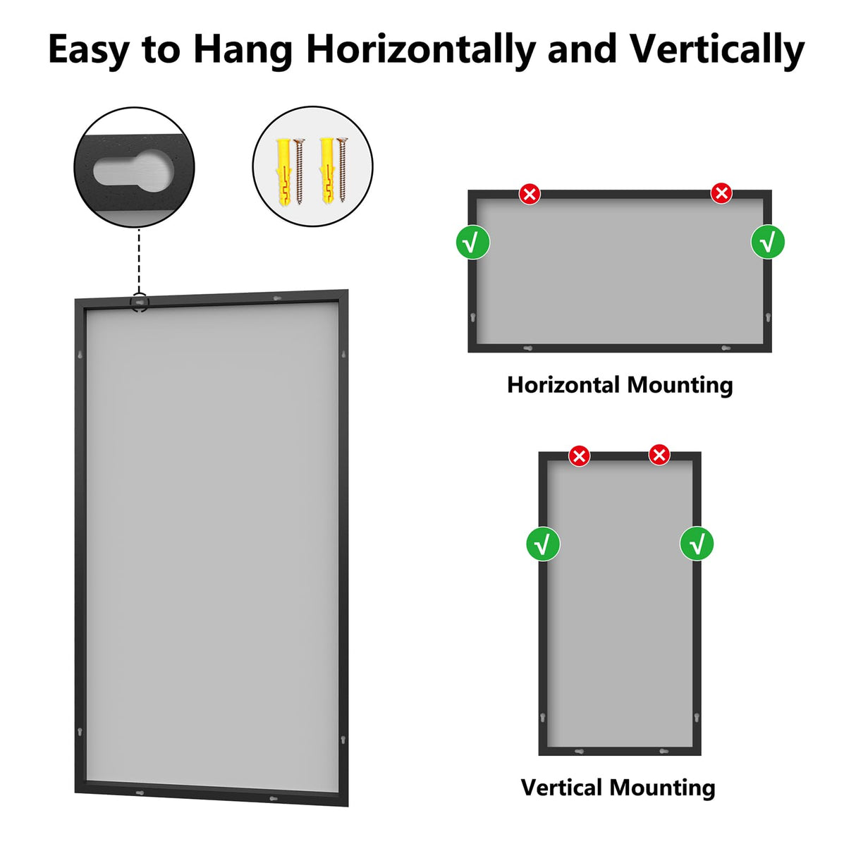 30x55 Matte Black Rectangle Bathroom Mirror