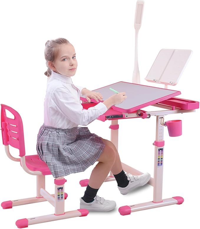 Kids Desk & Chair Set | Adjustable Study Table with Tilt Desktop & LED Light