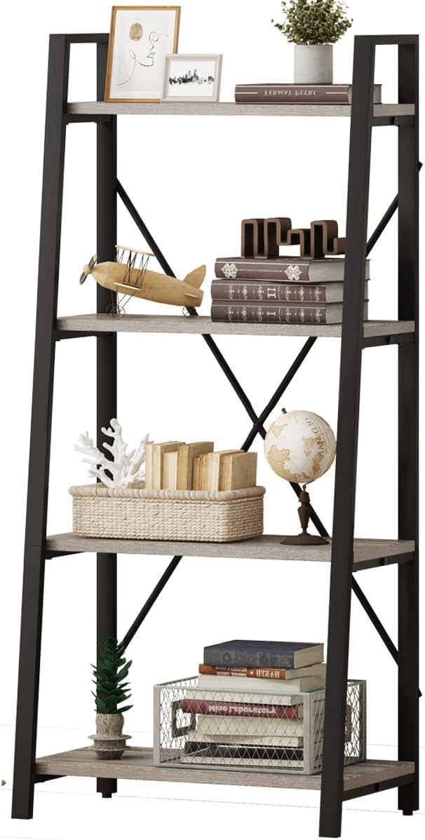 Rustic Ladder Bookshelf, 4 Tier Industrial Ladder Shelf Bookcase