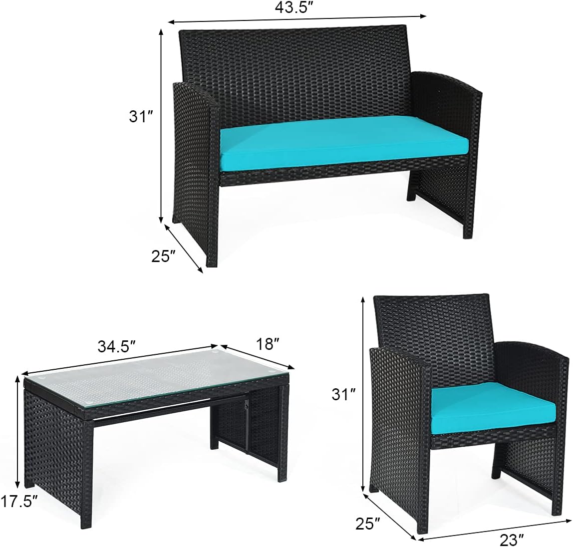 4 Pieces Patio Wicker Conversation Furniture