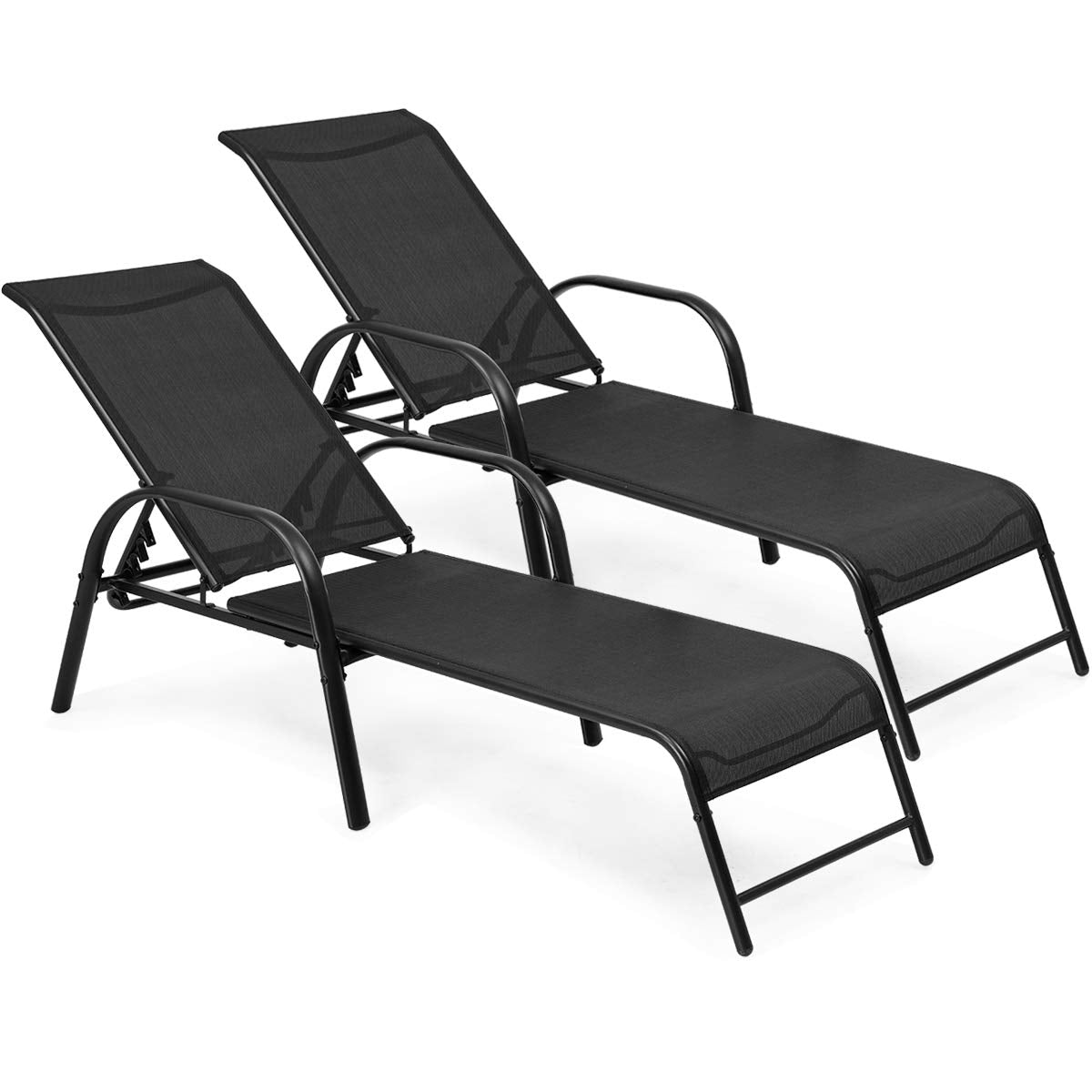 Patio Lounge Chaise, (Set of 2) Adjustable Folding Reclining Lounge Chairs, 5-Position