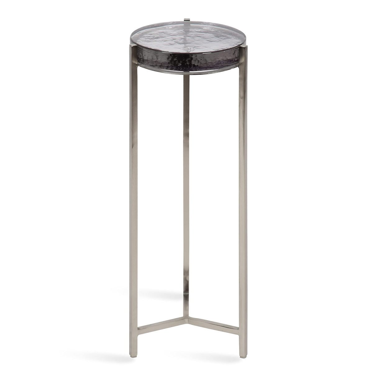 Aguilar Modern Drink Table, 9 x 9 x 23, Silver with Tinted Glass, Detailed Glass Accent Table