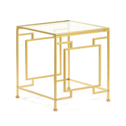 Gold Side Table, Glass Top End Table with Metal Frame, Square Coffee Accent Table Modern