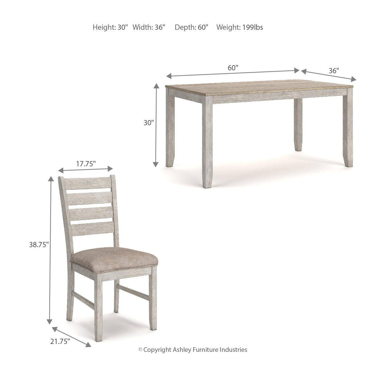 Skempton Cottage Dining Room Table Set with 6 Upholstered Chairs, Whitewash
