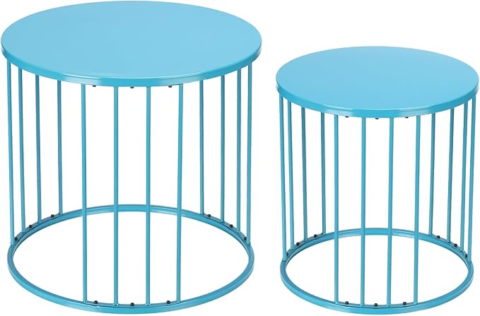 Outdoor Side Table Set of 2, Metal Circle Accent End Tables for Balcony Backyard Garden