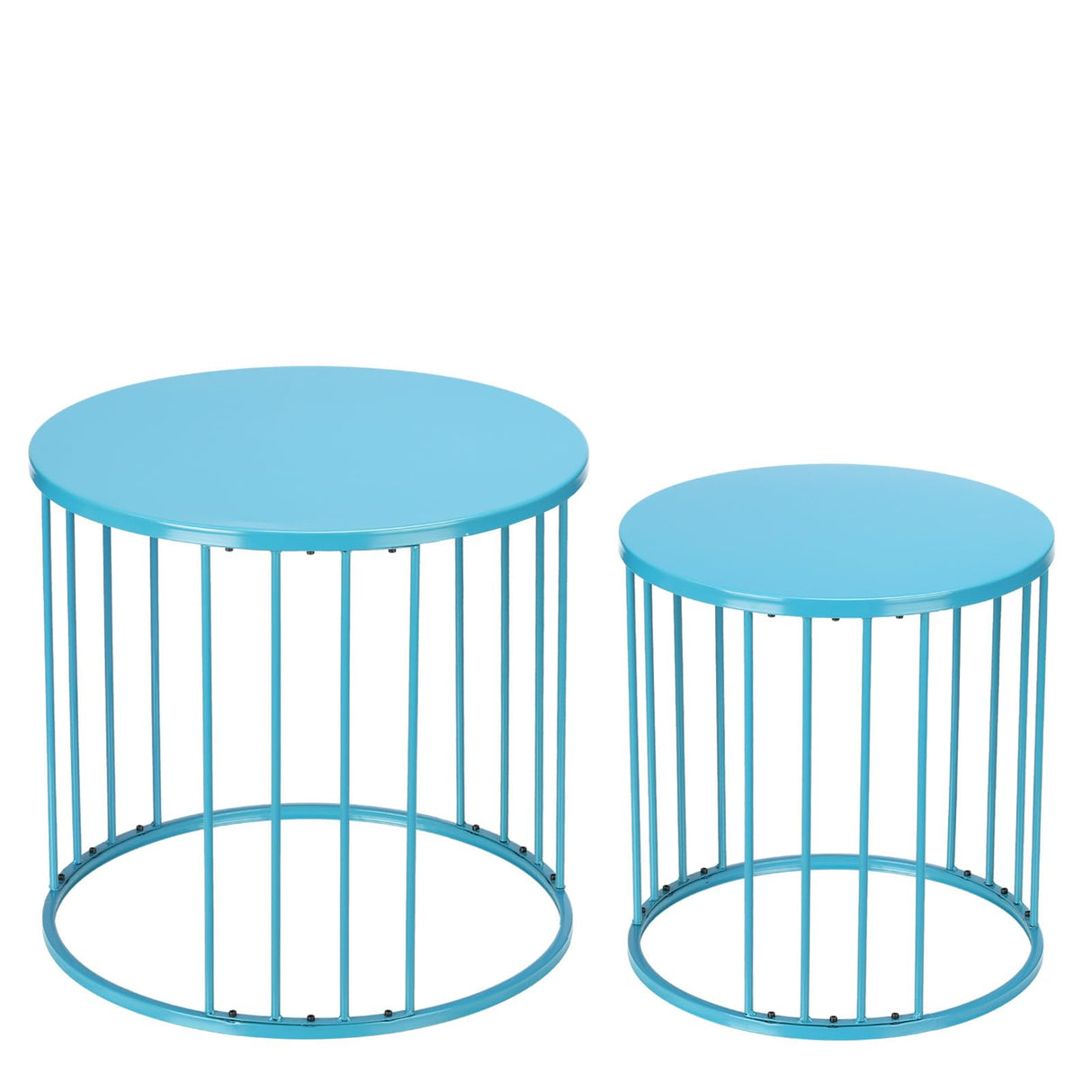 LEWIS&WAYNE Outdoor Side Table Set of 2, Metal Circle Accent End Tables for Balcony Backyard Garden Indoor Living Room, Durable Black Nesting Coffee Tables, 20”+16” Dia - Bircata