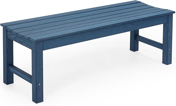 Outdoor Bench, 2-Person Patio Backless Bench, All-Weather HIPS Garden Bench
