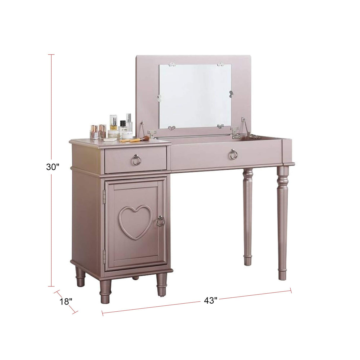 Alice Flip Up Mirror Vanity Set, Rose Gold
