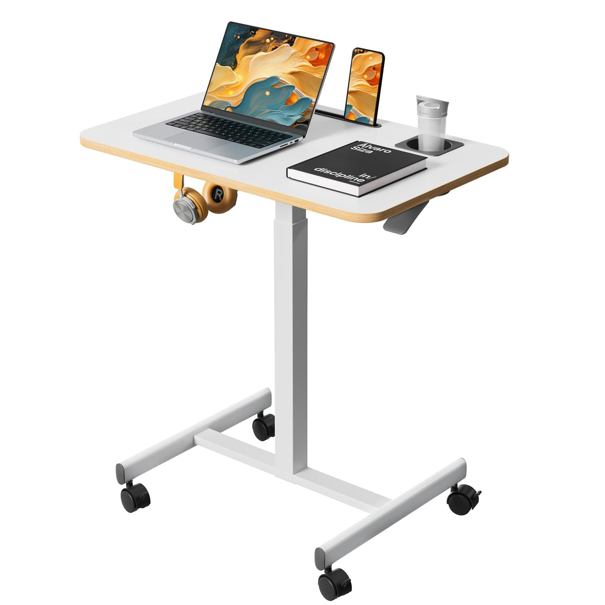 Mobile Standing Desk, Rolling Laptop Cart Adjustable Height with Cup Holder