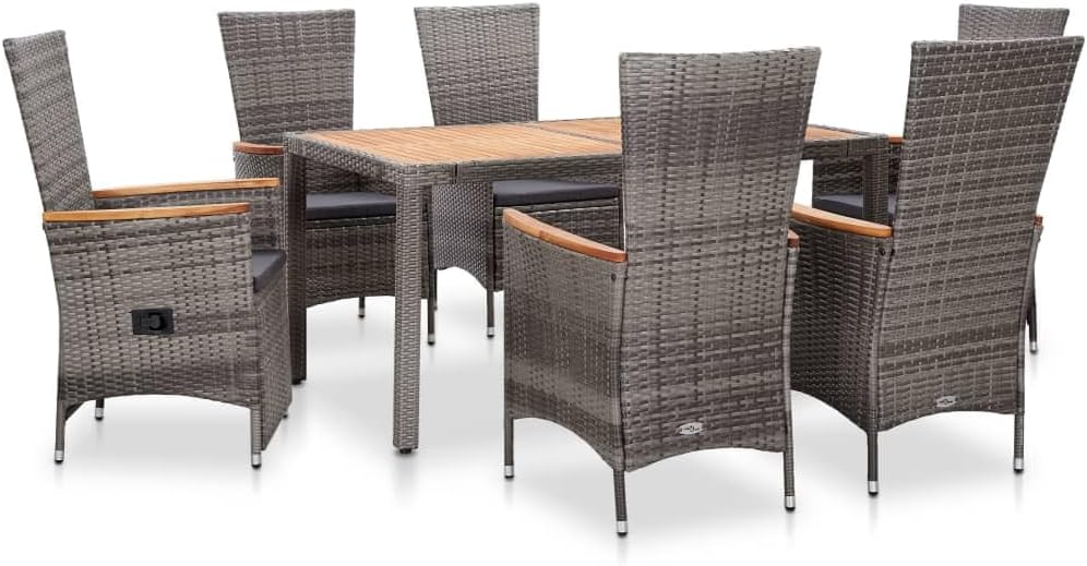 7 Piece Patio Dining Set with Cushions Poly Rattan Gray Gray 78.3kg/172.26Ib