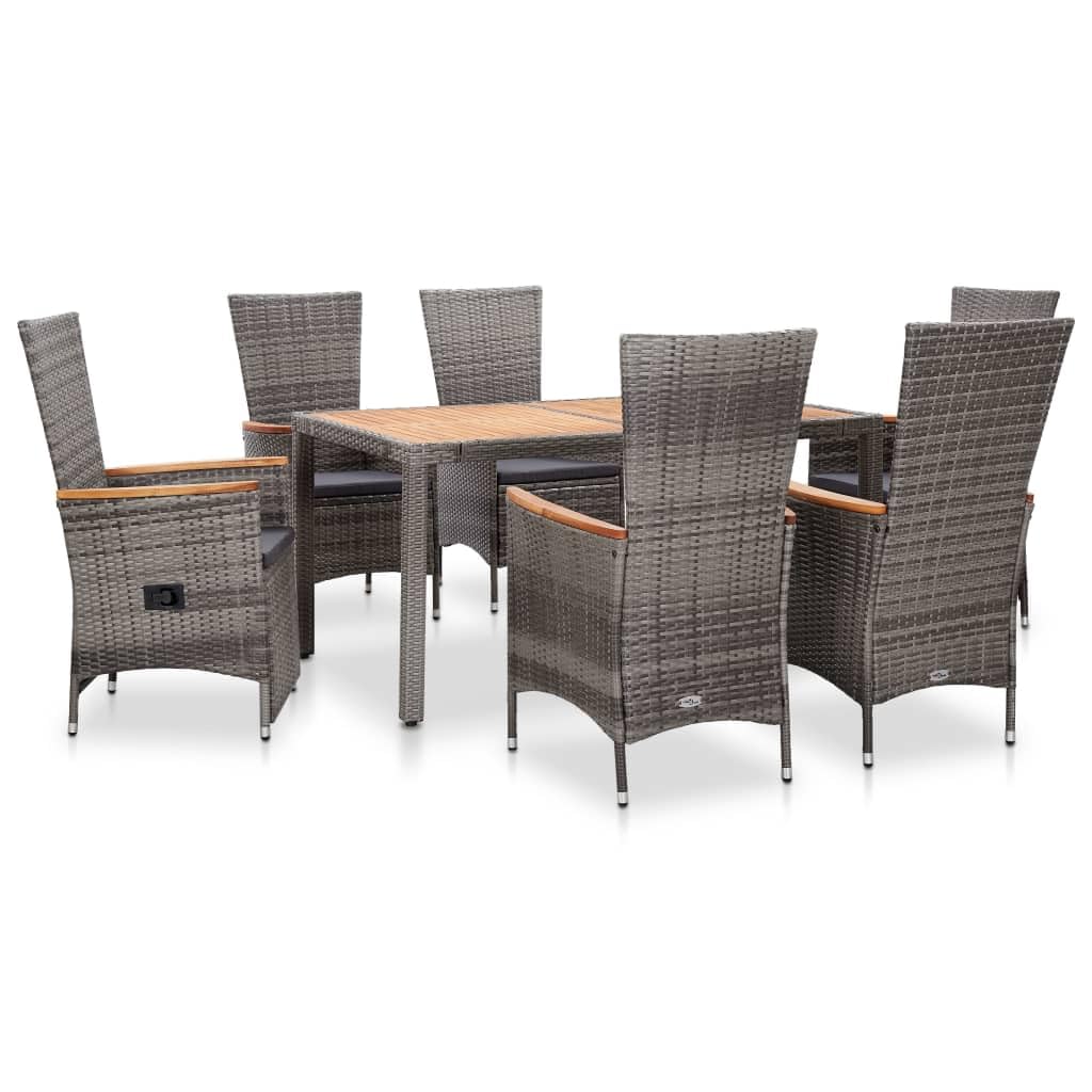 7 Piece Patio Dining Set with Cushions Poly Rattan Gray Gray 78.3kg/172.26Ib