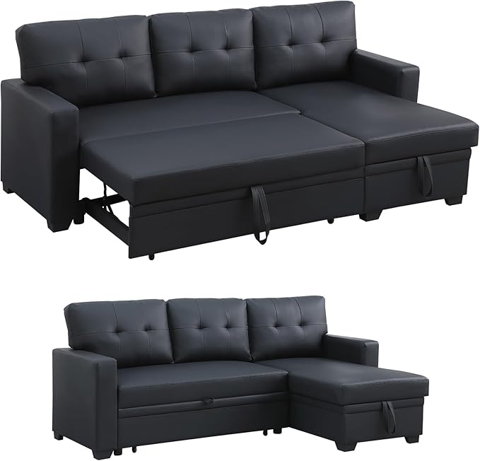 L Shaped Sleeper Sofa Bed Chaise Lounge for Home Living Room