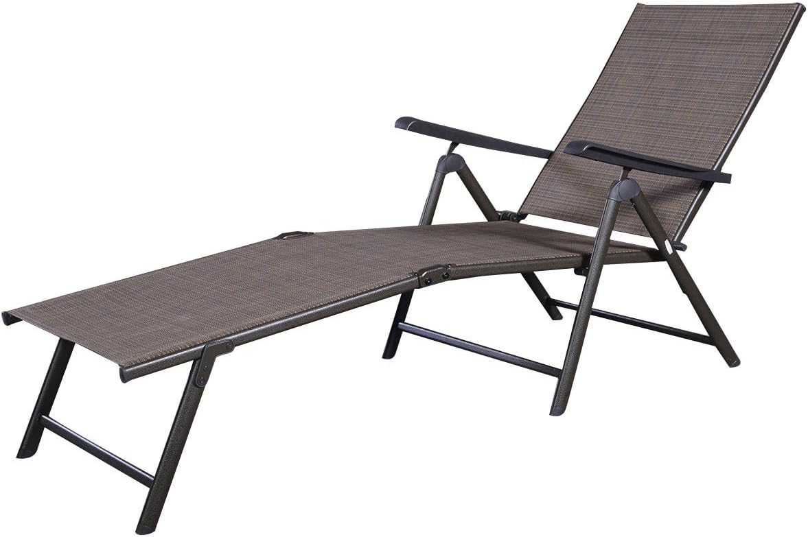 Chaise Lounge Chair with 5 Adjustable Reclining Positions, Patio Folding Recliner for Yard,