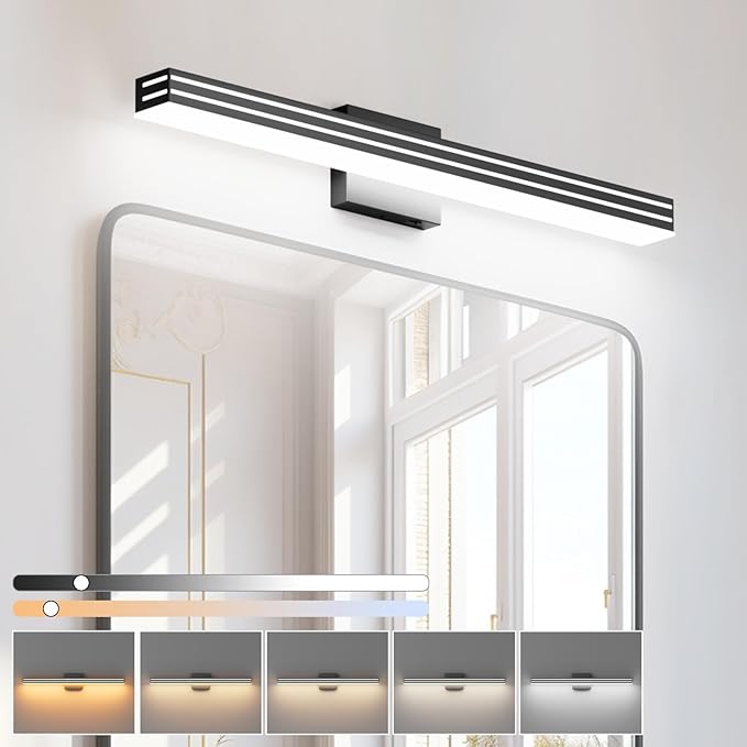 Black Vanity Light 5 Color Temperature Dimmable LED Modern Bathroom Vanity Light
