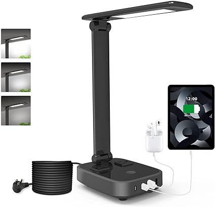 Table Lamp Bedside Lamp with 4 USB Ports and AC Power Outlets