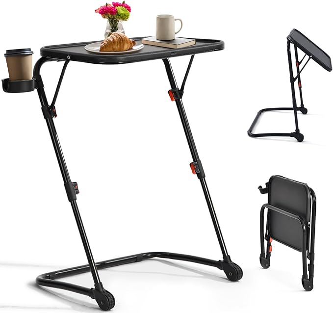FurnitureR Adjustable Folding TV Tray Table