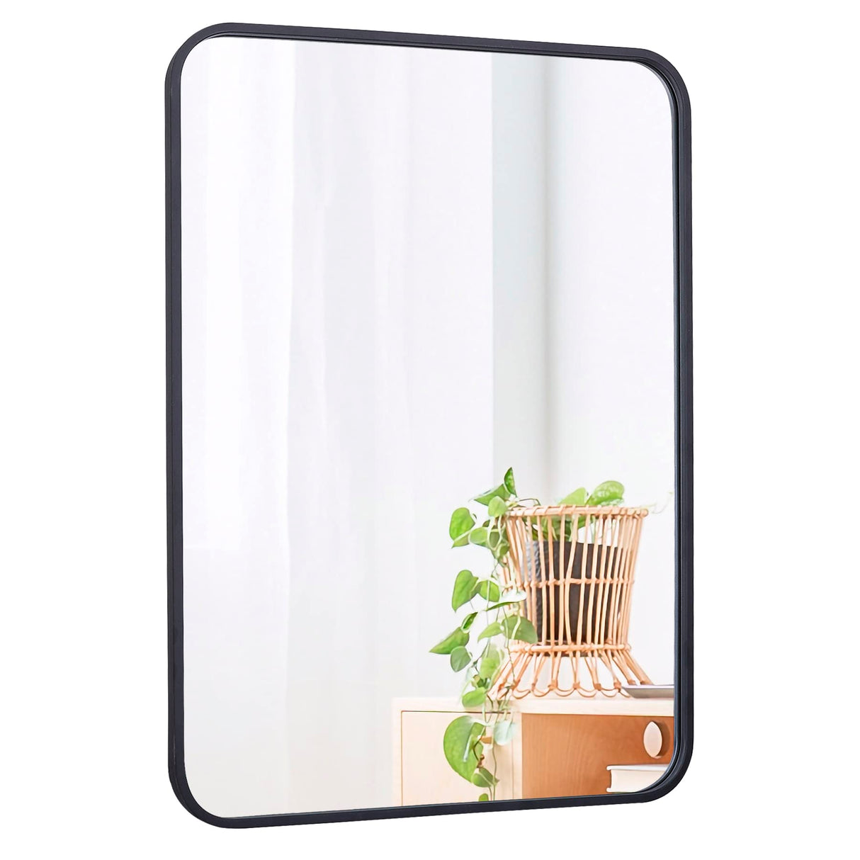 Black Wall Mirror for Bathroom, Wall Mounted Rectangular Entryways Decor