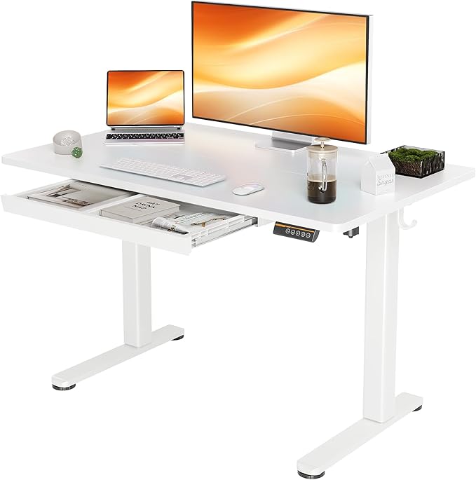 Standing Desk with Drawers, 48 x 24 Inch White Standing Desks Electric Adjustable