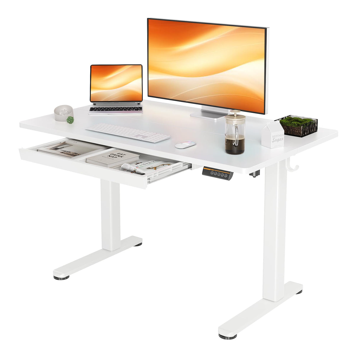 Standing Desk with Drawers, 48 x 24 Inch White Standing Desks Electric Adjustable